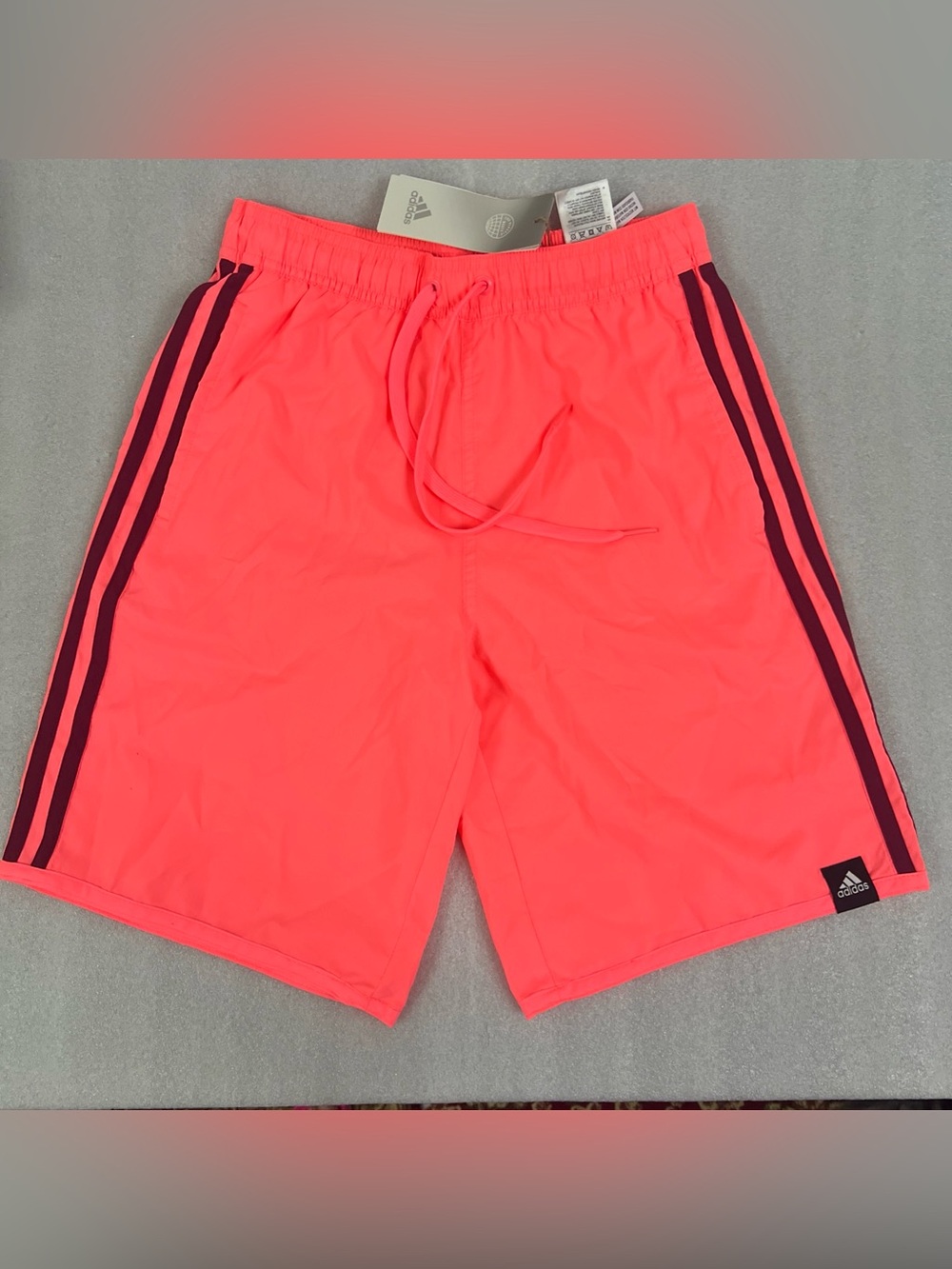 Adidas Classic Swim Trunks 3 Stripe Men’s Size XS Color Acid Red MSRP $40